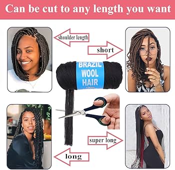 Amazon.com : COOKOO 8 Roll Natural Black Brazilian Wool Hair Yarn